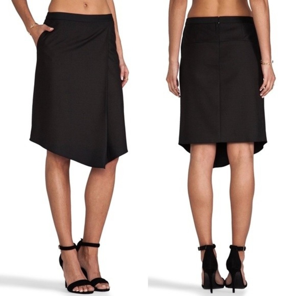 Tibi Sharkskin Suiting Draped Black Midi Skirt